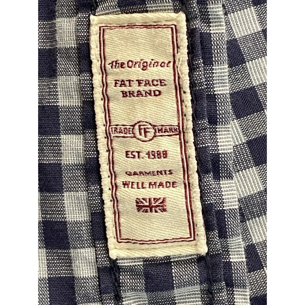 Fat Face Navy Blue Check Shirt Men’s Large Long Sleeve Button Up Slim Stretch - Picture 10 of 16